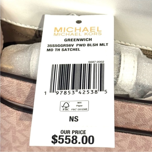 Michael Kors Greenwich Medium Signature Logo Satchel Bag Powder Blush Multi - Picture 7 of 7